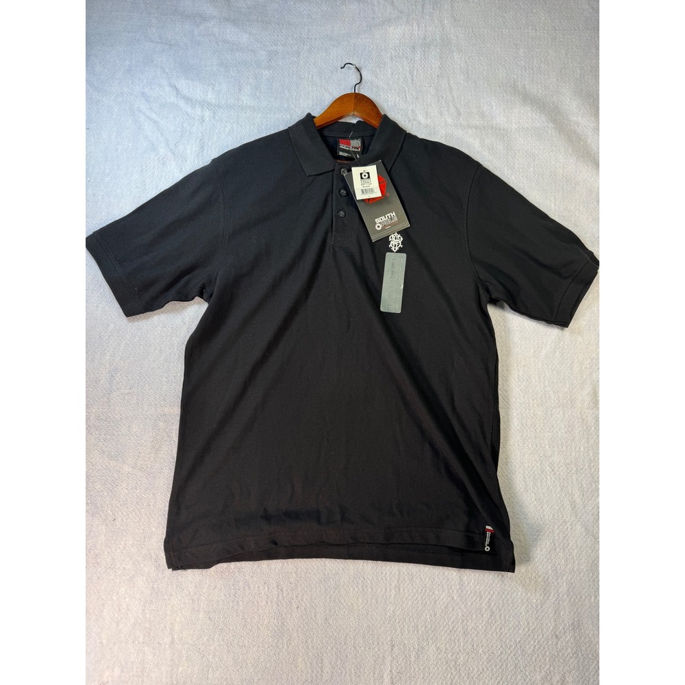Southpole Mens Short Sleeve Polo Shirt Black Cotton Pique Logo 9001-1100T L NEW